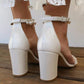 White Rhinestone Pearls Anklet Chunky Wedding Heels