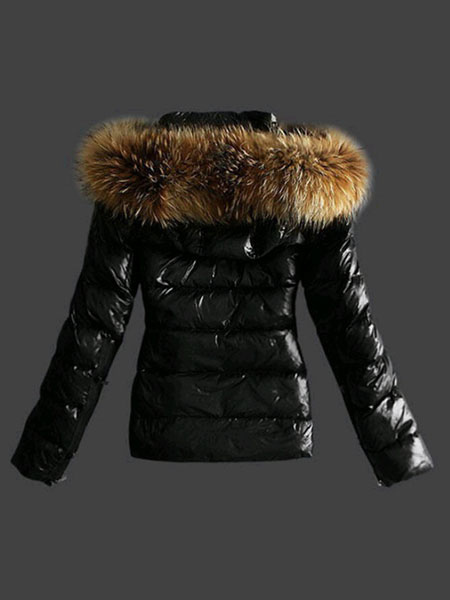 Black Hooded Faux Fur Puffer Winter Coat