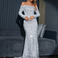 Off-Shoulder Long Sleeves Sequin Mermaid Prom Dress