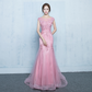 Pink Embroidered Applique Fishtail Bridesmaid Dress