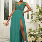 Lace Embroidered Sleeveless Maxi Bridesmaid Slit Dress