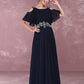 Navy Chiffon Beading Cold Shoulder Pleated Bridesmaid Dress