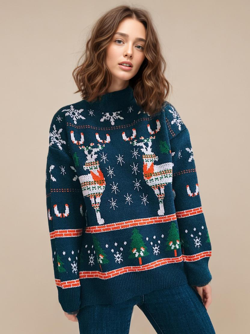 Pullover Crochet Christmas Printed Sweatshirt