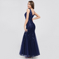 Sequin Deep V Neck Sleeveless Mermaid Evening Dress