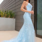 Lace Powder Blue Sleeveless Backless Long Evening Dress