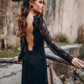 Black Lace Backless Long Sleeves Brush Train Wedding Dress