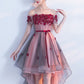 Light Pink Off The Shoulder Lace Applique Tulle High Low Prom Dress