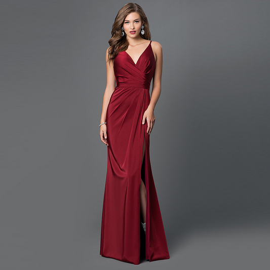 Deep V Neck Sleeveless High Slit Long Evening Dress