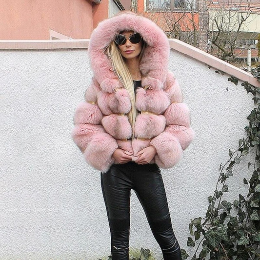 Faux Fur Long Sleeves Hooded Coat