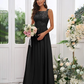 Lace Applique Square Neck Sleeveless Maxi Bridesmaid Dress