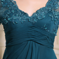 Teal Applique Beaded Long Sleeves Bridesmaid Dress