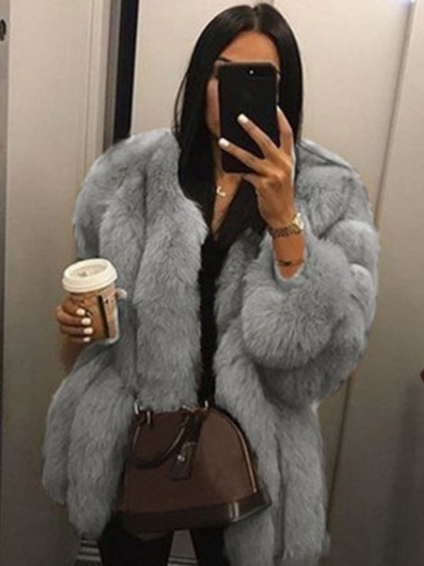 Faux Fur Full Sleeves Bubble Coat