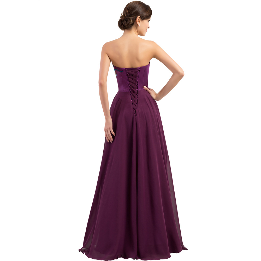 Strapless Embroidered Chiffon Bridesmaid Dress