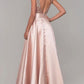 Light Pink Deep V-Neck Polyester Floor Sweeping Bridesmaid Dress