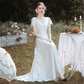 White V-Neck Short Sleeves Wedding Dress