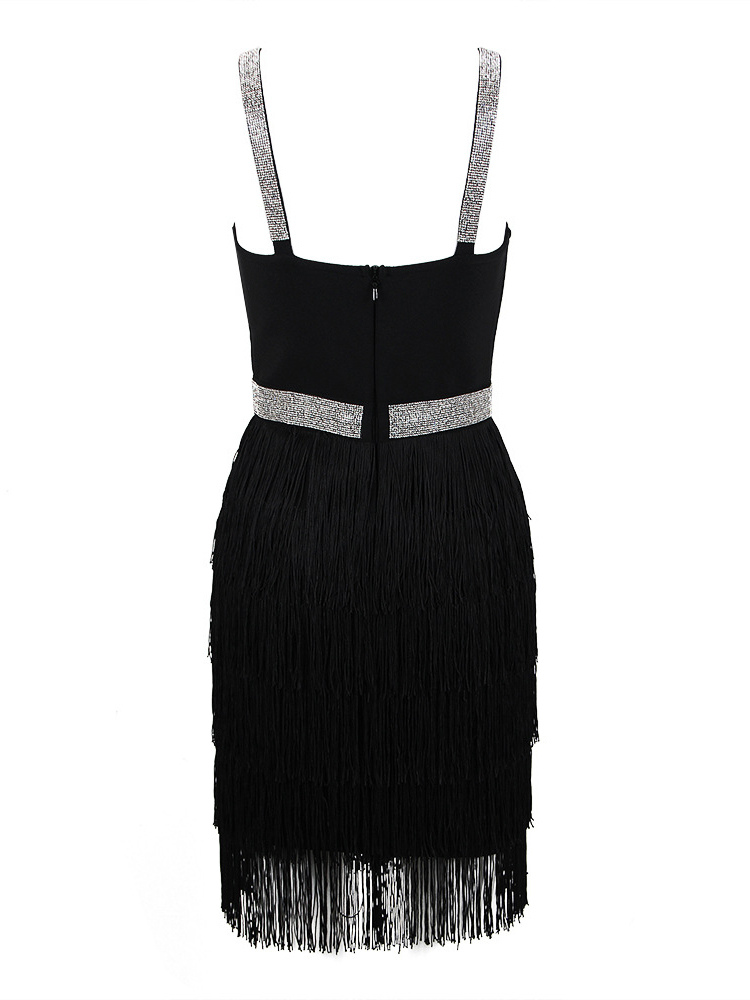 Sleeveless Fringe Detailed Short Prom Dress