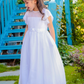 Jewel Neck Short Sleeves Pleated Kids Party Dress