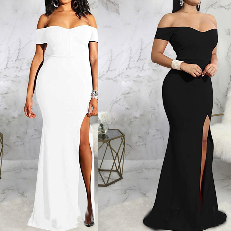 Off-Shoulder Sleeveless Side Split Long Evening Dress