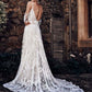 Lace Brush Train Boho Wedding Dress