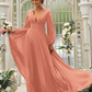 Deep V-Neck Long Sleeves Maxi Bridesmaid Dress