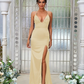 Simple Deep V-Neck Sleeveless Maxi Bridesmaid Slit Dress