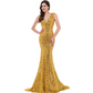 Sequin Deep V Neck Sleeveless Mermaid Evening Dress