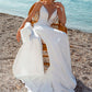 Ivory Deep V-Neck Sleeveless Brush Train Bridal Gown Dress