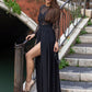 Black Lace A-Line Jewel Neck Split Leg Prom Dress