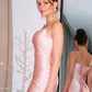 Pink Satin Spaghetti Strap Sleeveless Short Evening Dress