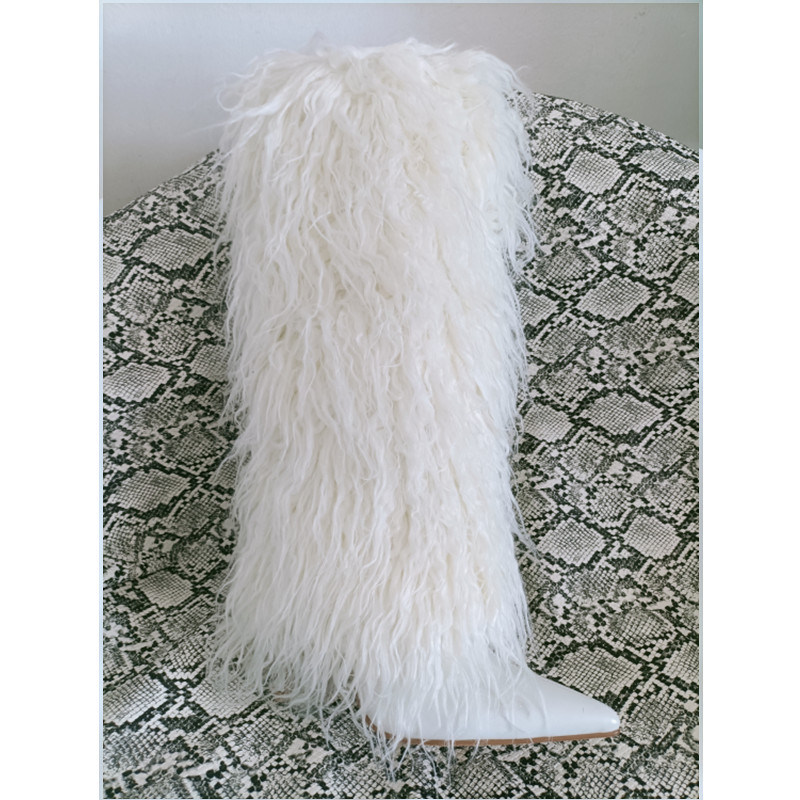 Plush Fuzzy Stiletto Heel Knee-High Boots