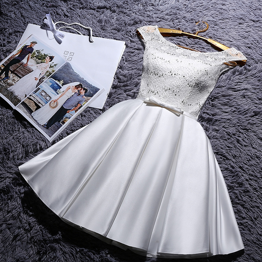 Satin Lace Sleeveless Short Prom Dress