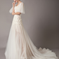 Ivory Lace Deep V Neck Short Butterfly Sleeves Wedding Dress