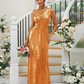 Sequin Oblique Shoulder Sleeveless Maxi Bridesmaid Dress