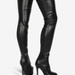 Classic Black Leather Over-The-Knee Round Toe Platform Boots