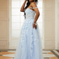 Appliqued Light Blue Off-Shoulder Long Evening Dress