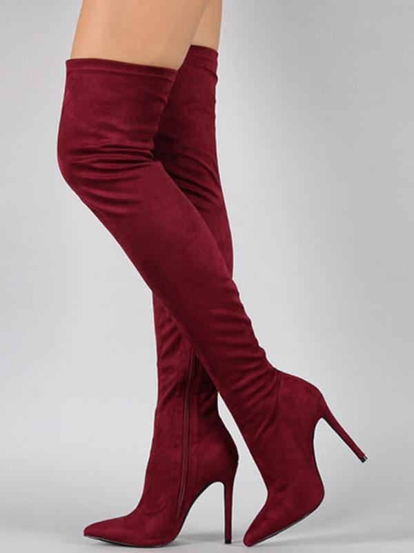 Sleek Pointed Toe Thigh-High Suede Boots