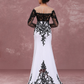 White Lace Black Embroidered Mermaid Prom Dress