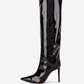 Bright Leather Point Toe Stiletto Heel Knee High Boots