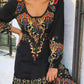 Boho U-Neck Cotton Long Sleeve Blends Knitting Dress