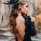 Black Lace Backless Long Sleeves Brush Train Wedding Dress