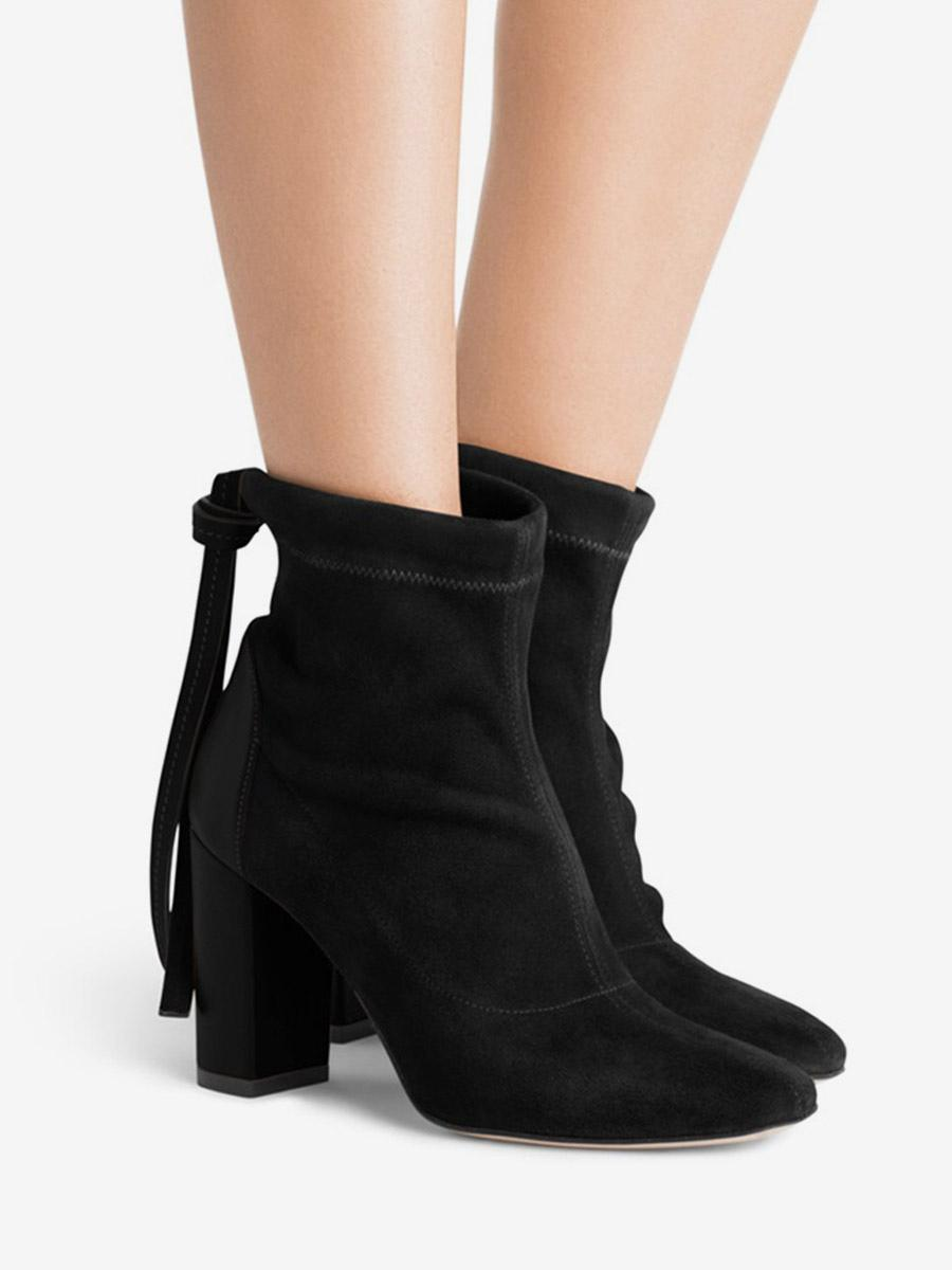 Patchwork Suede Ankle Boots with Tassel