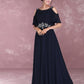 Navy Chiffon Beading Cold Shoulder Pleated Bridesmaid Dress