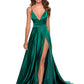 Dark Green Satin V-Neck Backless Split Bridesmaid Dress