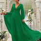 Deep V-Neck Long Sleeves Maxi Bridesmaid Dress