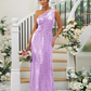 Sequin Oblique Shoulder Sleeveless Maxi Bridesmaid Dress