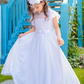 Jewel Neck Short Sleeves Pleated Kids Party Dress