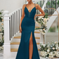 Deep V-Neck Spaghetti Strap Sleeveless Maxi Bridesmaid Dress