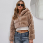 Faux Fur Hooded Zipper Coat