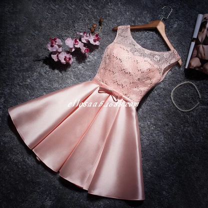 Satin Lace Sleeveless Short Prom Dress