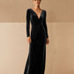 V-Neck Long Sleeve Velour Floor-Length Formal Bridesmaid Dress